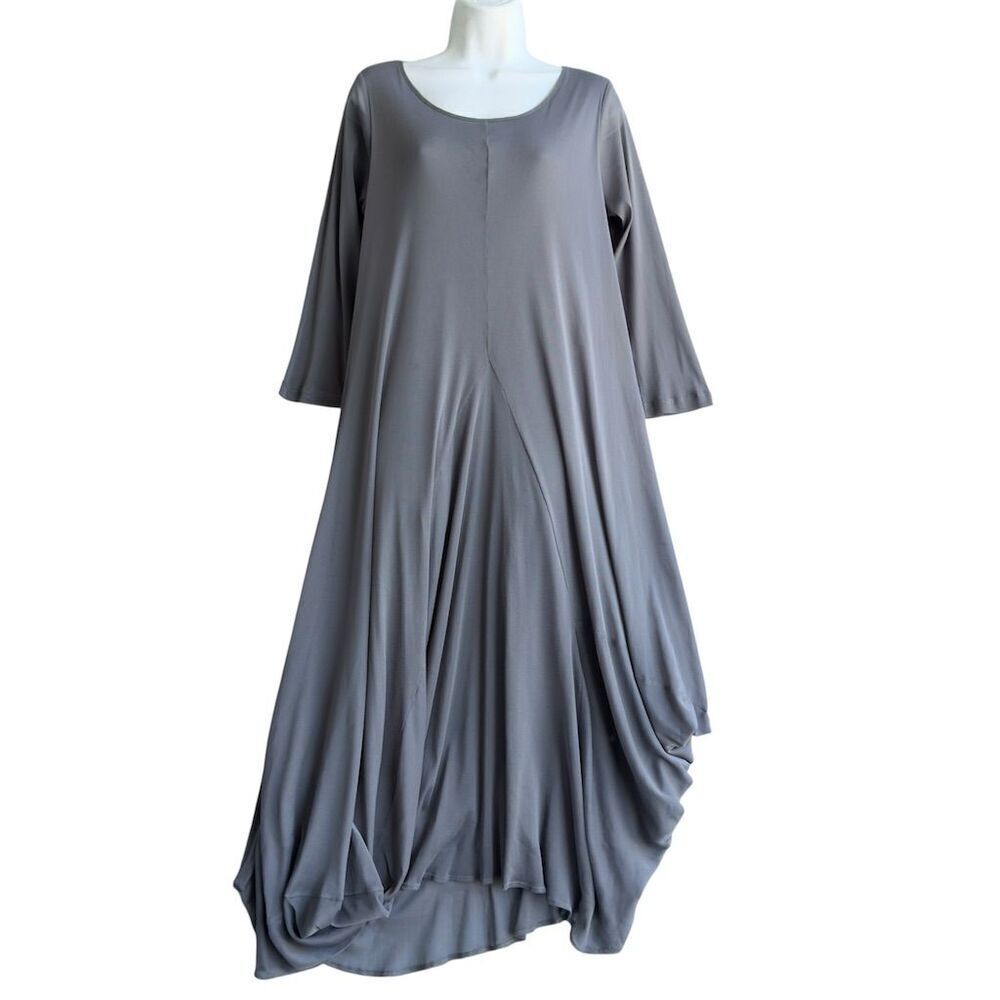 Comfy USA Lagenlook Long Dress Size S Gray 3/4 Sleeve Mesh Knit Flowy Bohemian